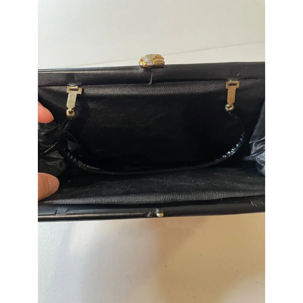 Vtg Womens‎ Black Patent Leather Convertible Clutch Whimsigoth Pinup Emo Capsule